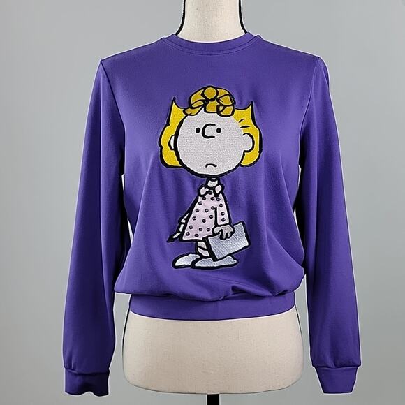 Jaspal x Snoopy Peanuts Embroidered Sally Purple Pullover Sweatshirt Women Small - Picture 1 of 14
